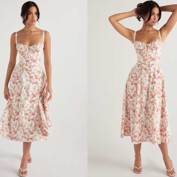 HOUSE OF CB 'Carmen' Rose Print Bustier Sundress NWOT - Picture 2 of 8